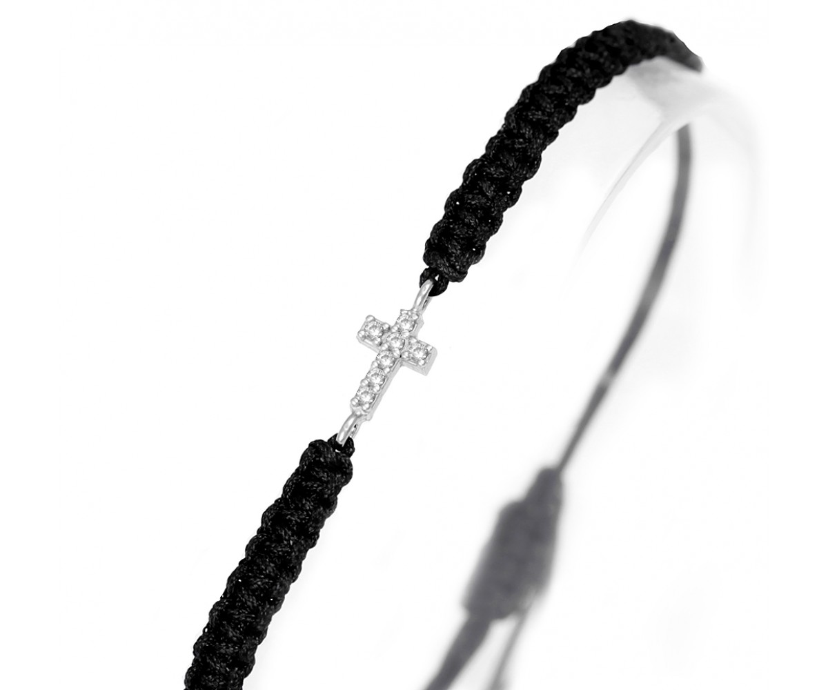 Black String Bracelet with Cross for evil eye protection