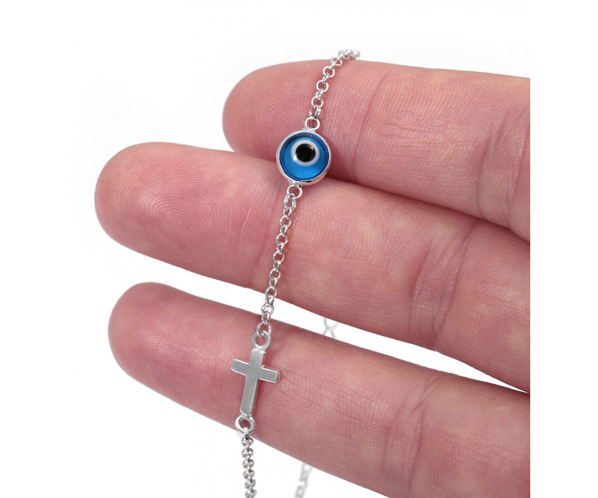 Evil Eye Bracelet with Mini Cross for evil eye protection