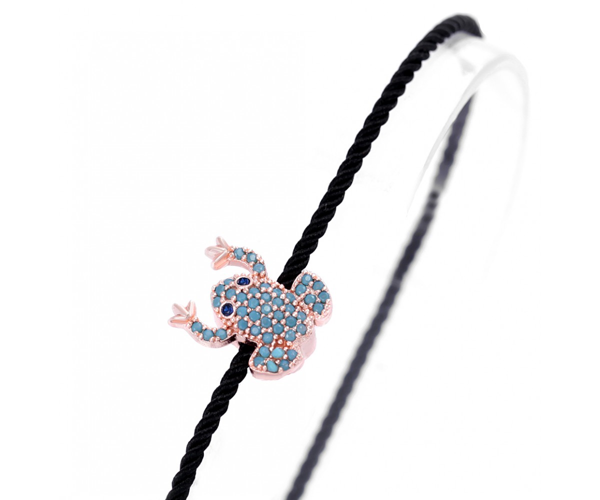 Frog Bracelet with Nano Turquoise Stones for evil eye protection