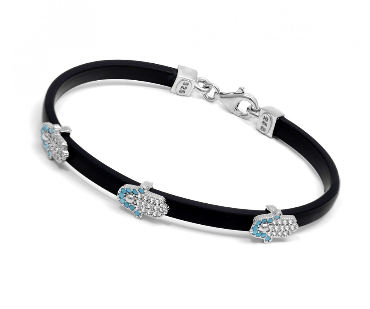 Hamsa Bracelet with Rubber and Hamsa Charms for evil eye protection