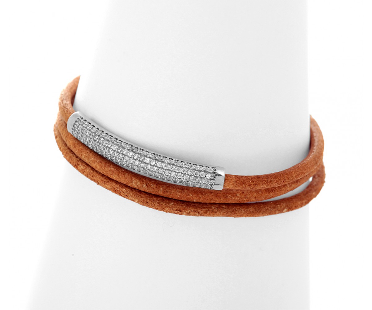 Leather Wrap Silver Bar Bracelet for evil eye protection