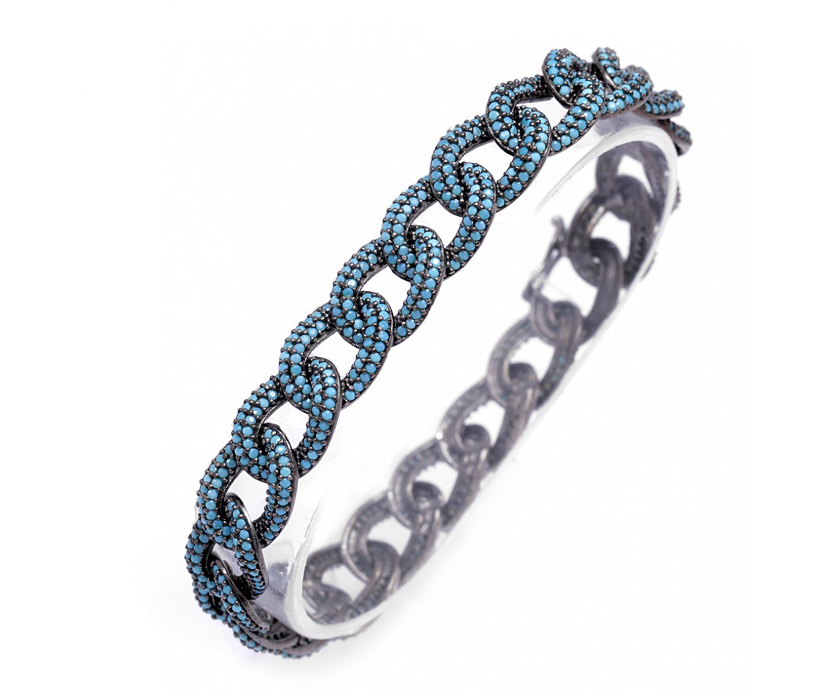 Luxury Chain Link Bracelet with Nano Turquoise Stones for evil eye protection