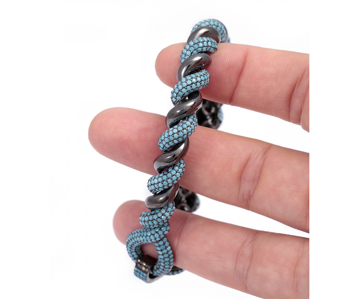 Luxury Silver Bracelet with Nano Turquoise Stones for evil eye protection
