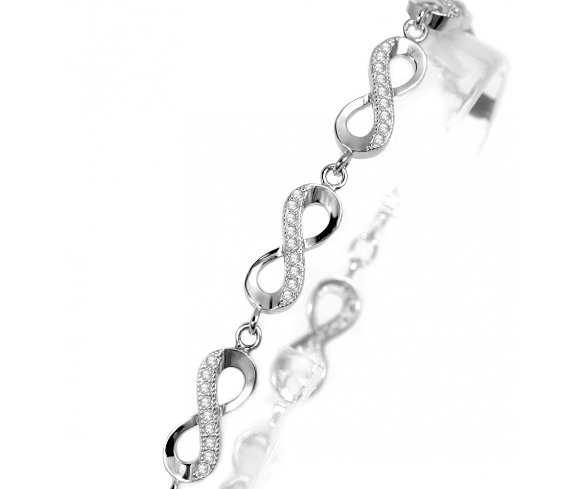 Silver Bracelet with Cz Infinity Charms for evil eye protection
