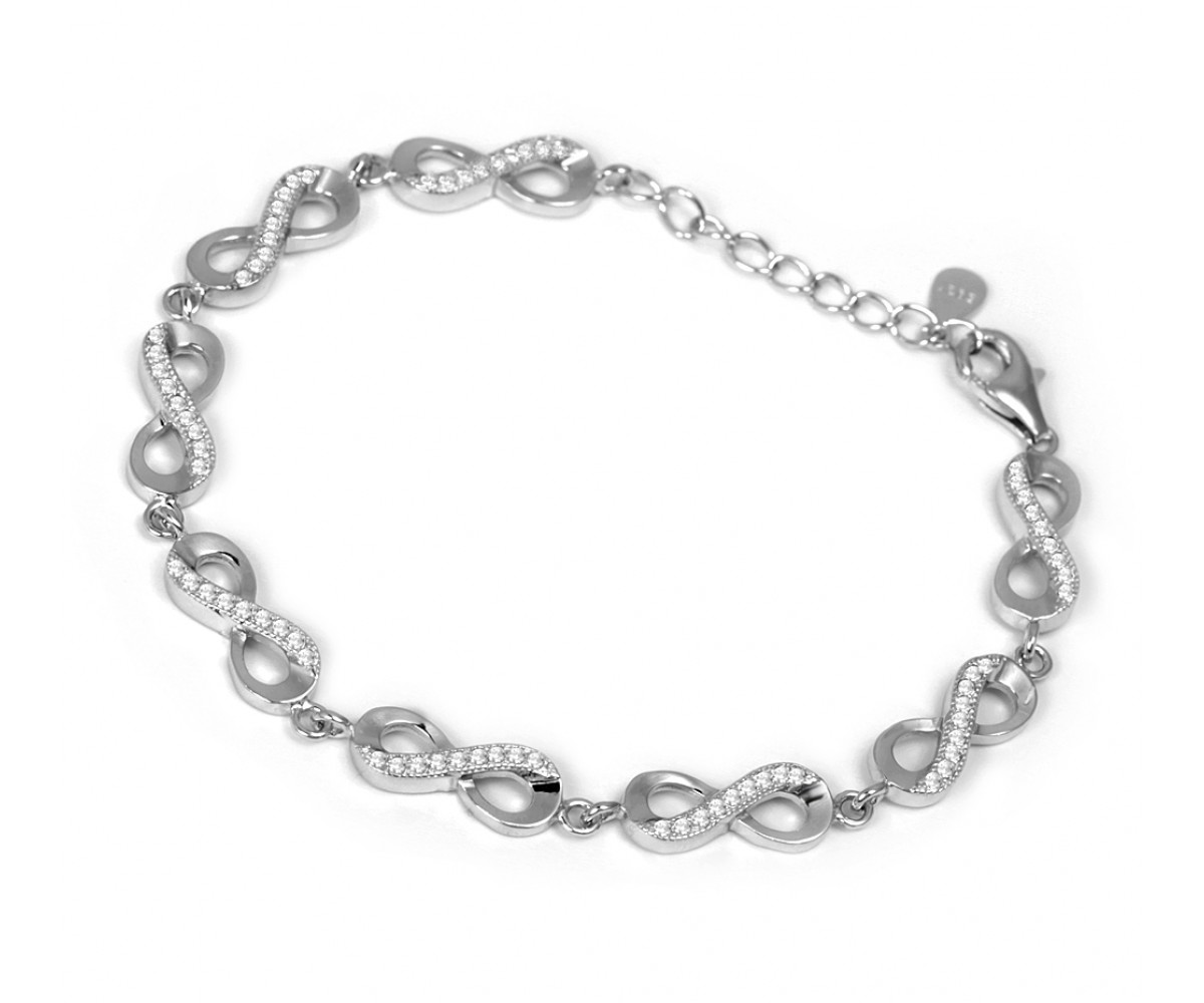 Silver Bracelet with Cz Infinity Charms for evil eye protection