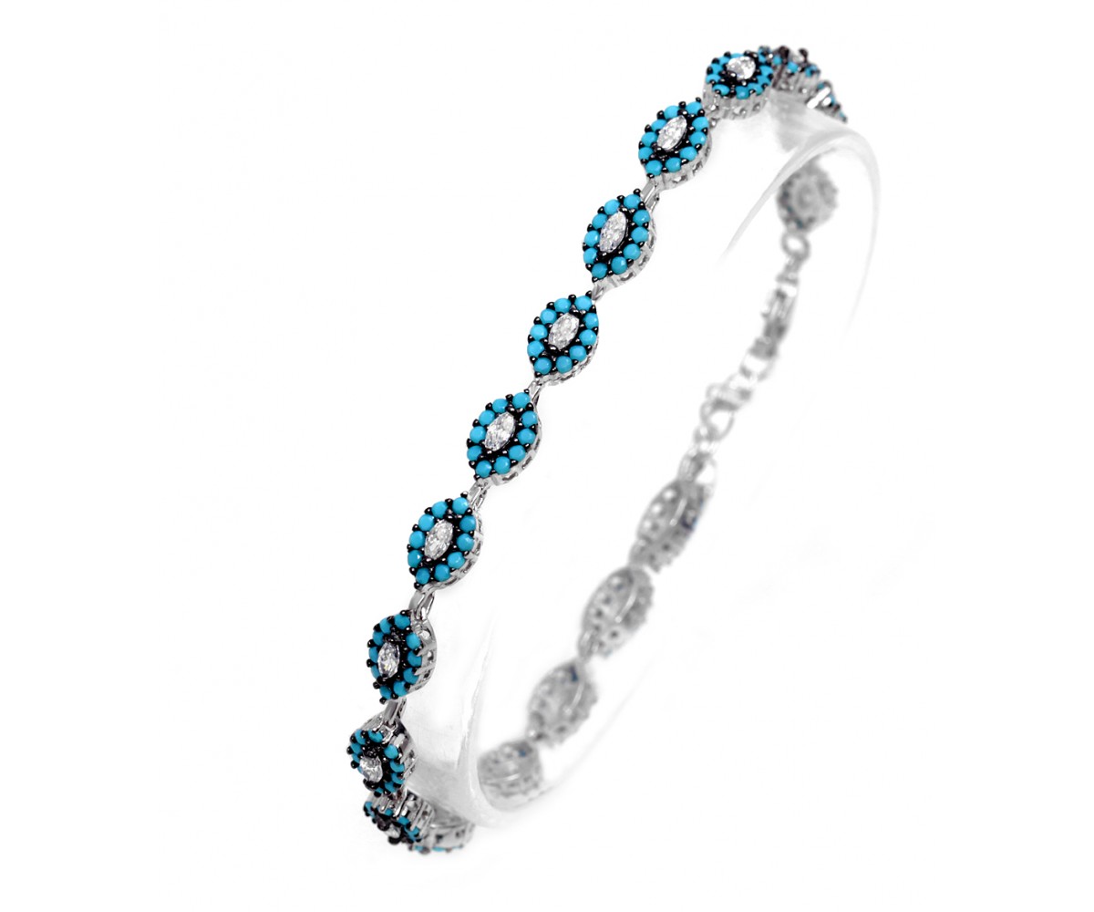 Silver Bracelet with Nano Turquoise Stones for evil eye protection