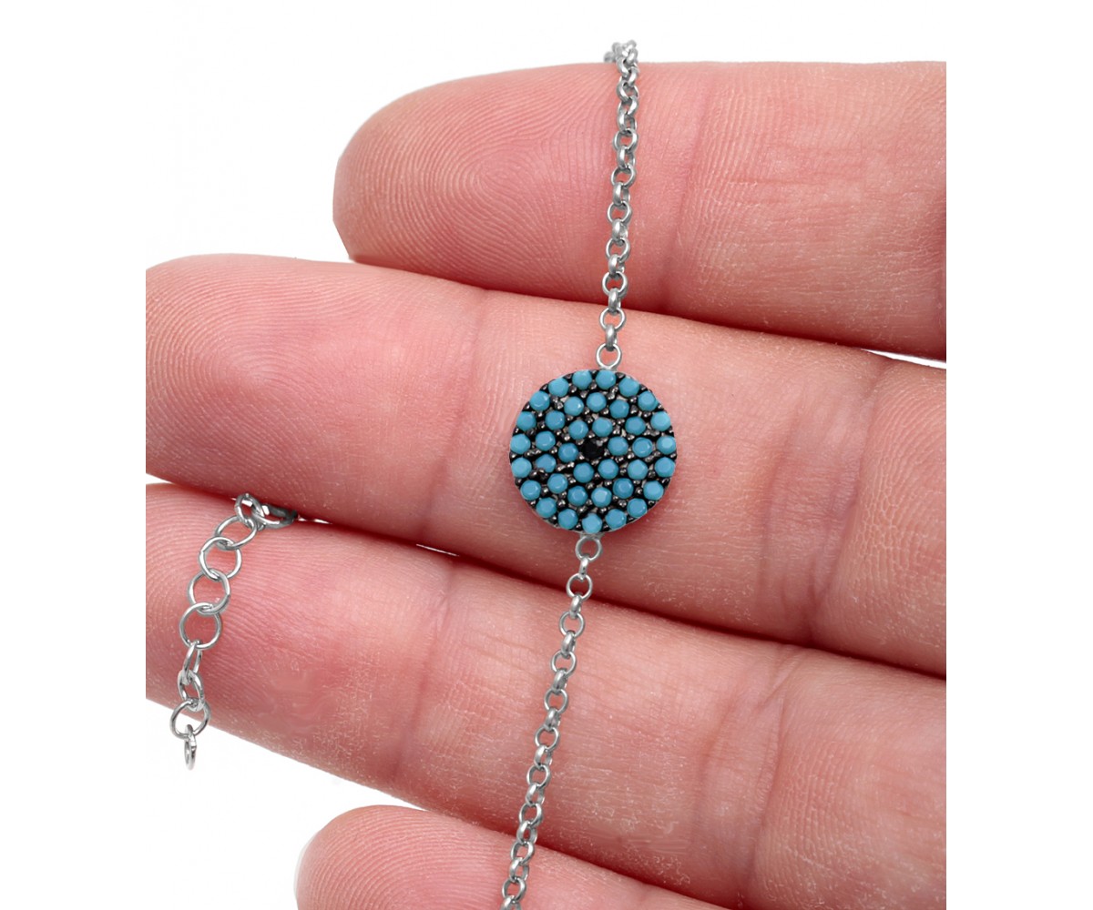 Silver Bracelet with Nano Turquoise Stones for evil eye protection
