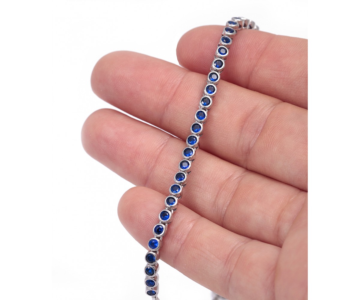 Silver Bracelet with Sapphire Blue Cz Stones for evil eye protection