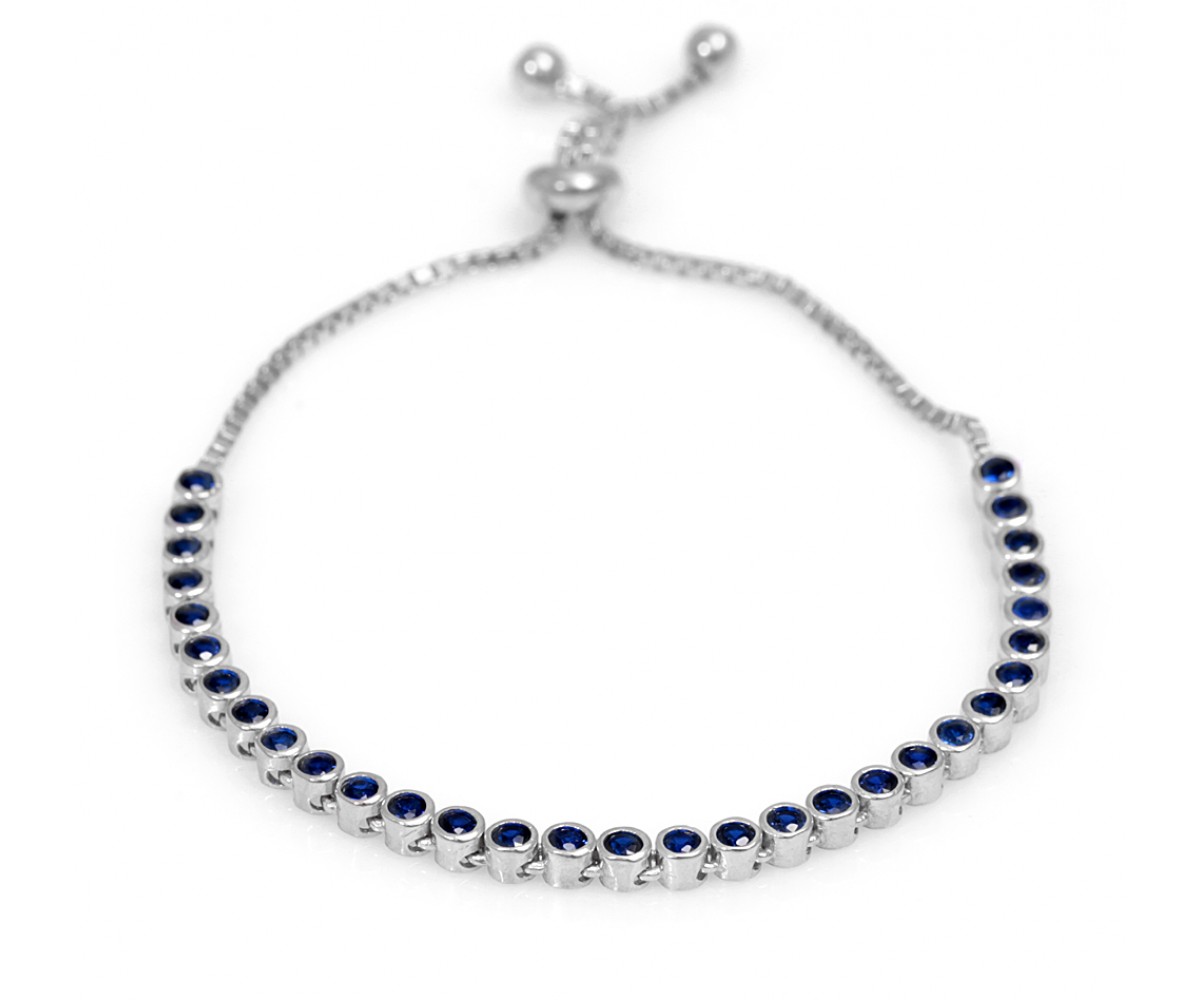 Silver Bracelet with Sapphire Blue Cz Stones for evil eye protection