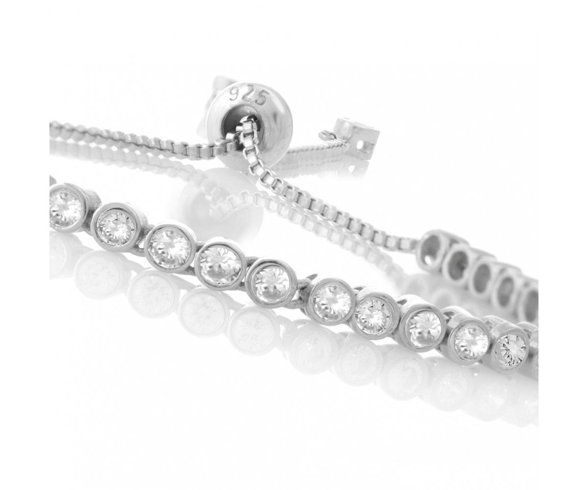 Silver Bracelet with Simulated Diamond Stones for evil eye protection