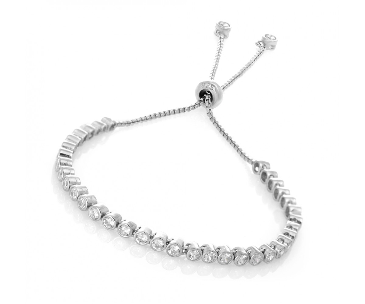 Silver Bracelet with Simulated Diamond Stones for evil eye protection