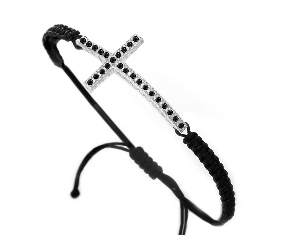Silver Sideways Macrame Cross Bracelet for evil eye protection