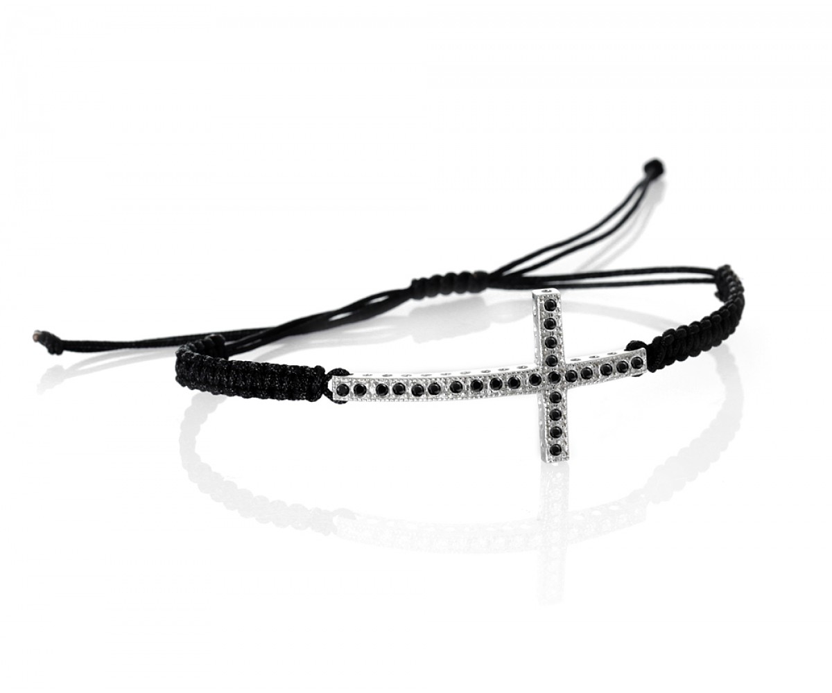Silver Sideways Macrame Cross Bracelet for evil eye protection