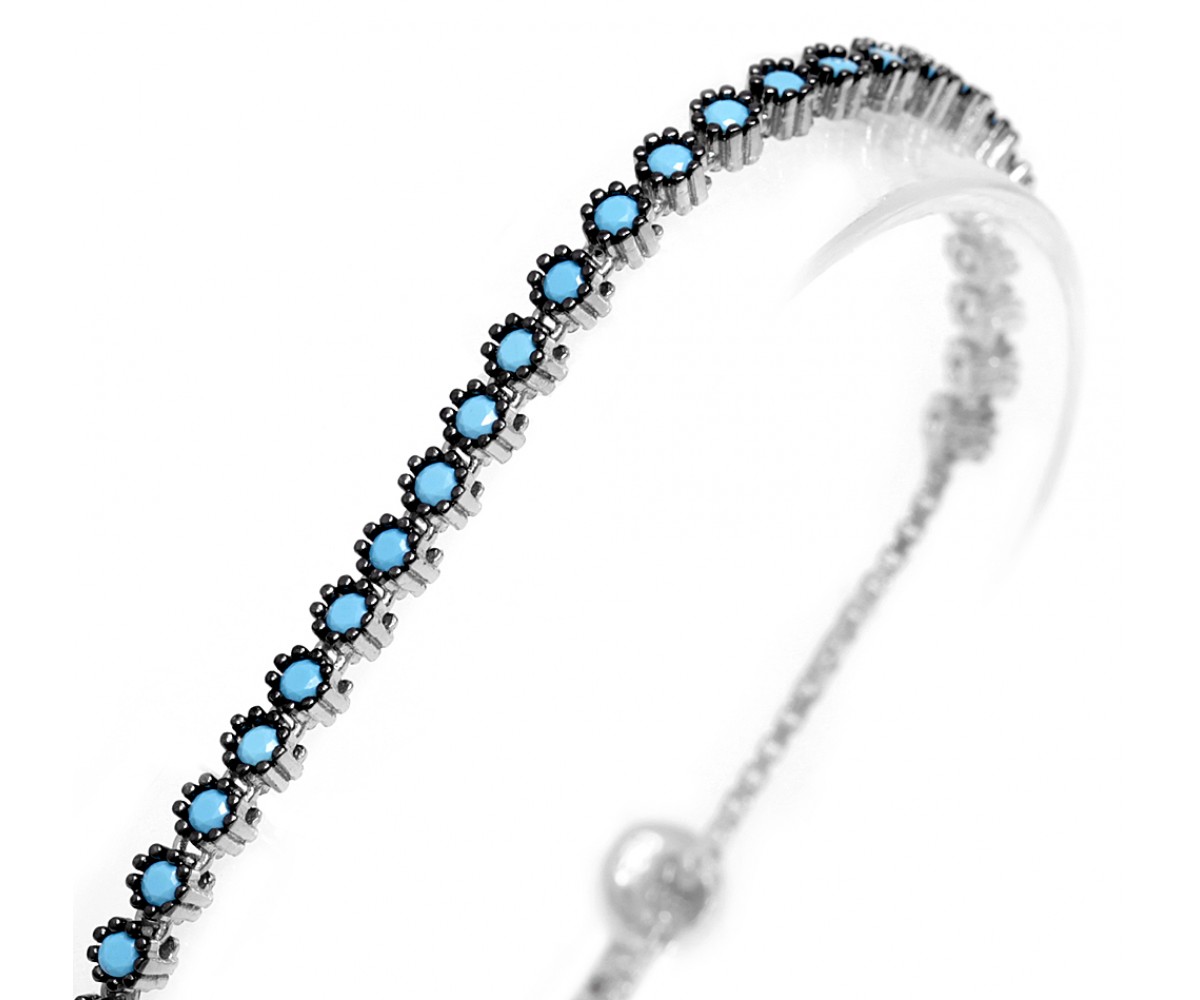 Silver Tennis Bracelet with Nano Turquoise Stones for evil eye protection
