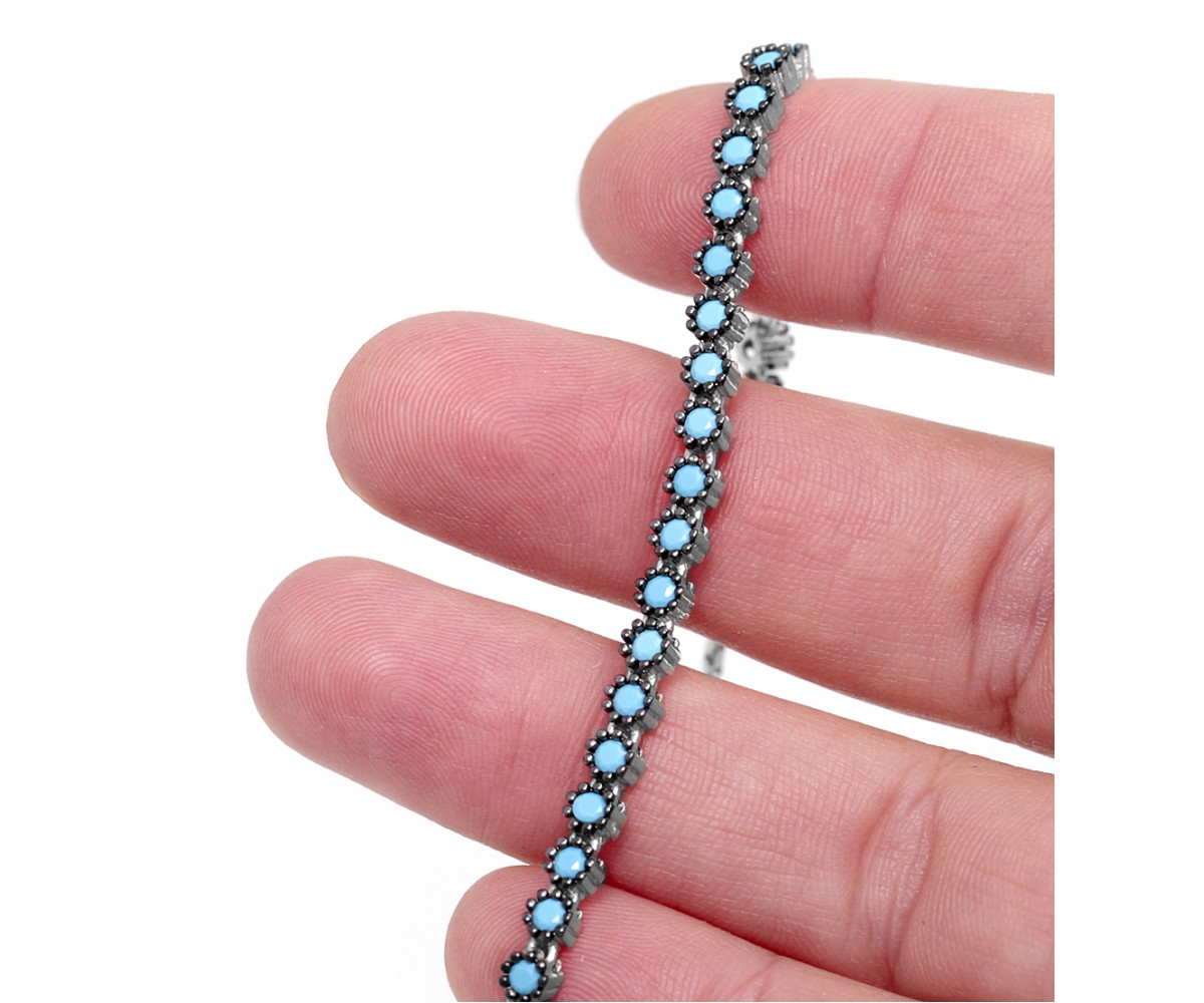 Silver Tennis Bracelet with Nano Turquoise Stones for evil eye protection