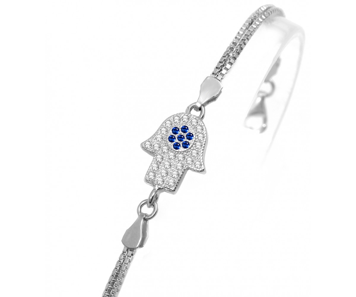 Sterling Silver Hand of Fatima Bracelet for evil eye protection