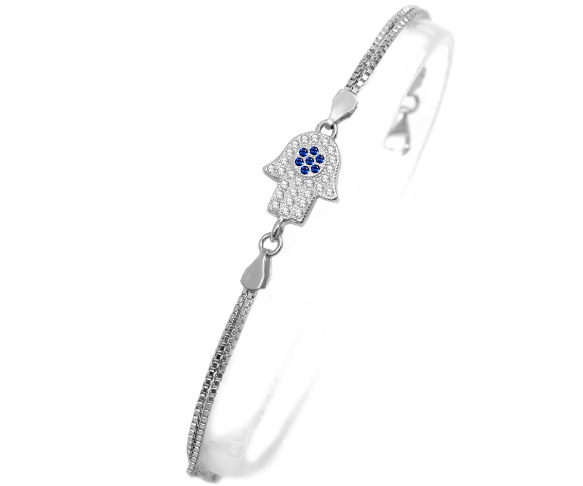 Sterling Silver Hand of Fatima Bracelet for evil eye protection