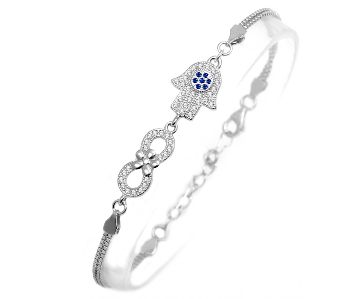 Sterling Silver Infinity Hamsa Bracelet for evil eye protection