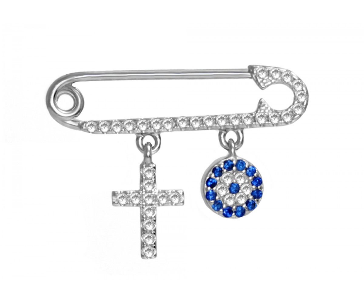 Baby Pin with Protection Evil Eye and Cross Charms for evil eye protection