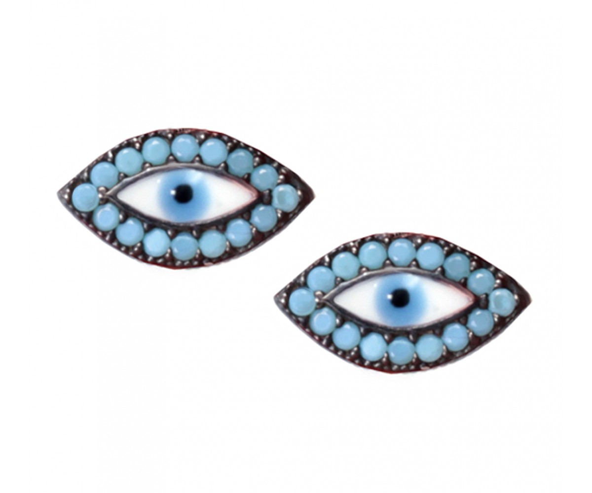 Evil Eye Earrings with Nano Turquoise Stones for evil eye protection