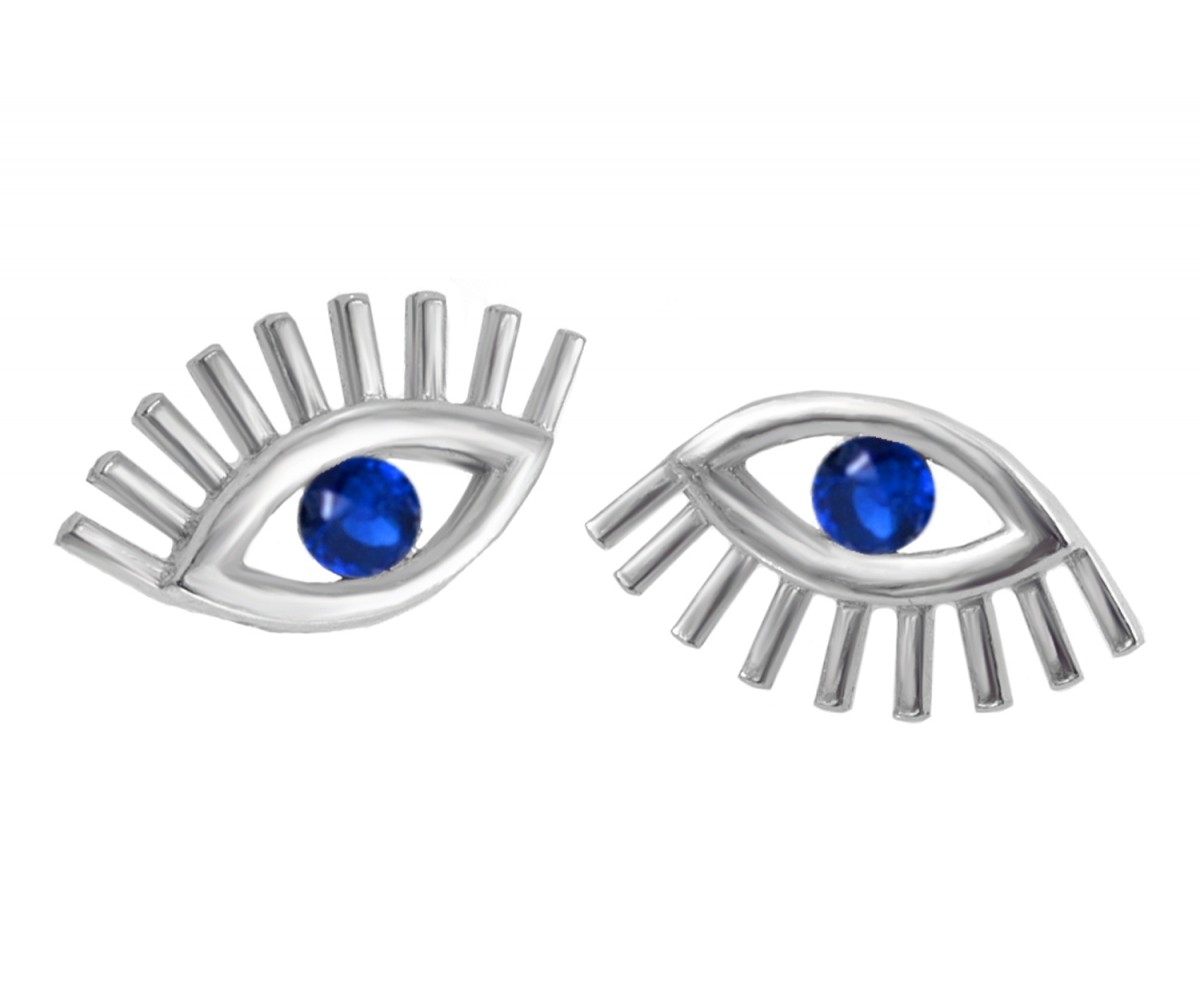 Eyelash evil eye earrings with sapphire blue cz stones for evil eye protection