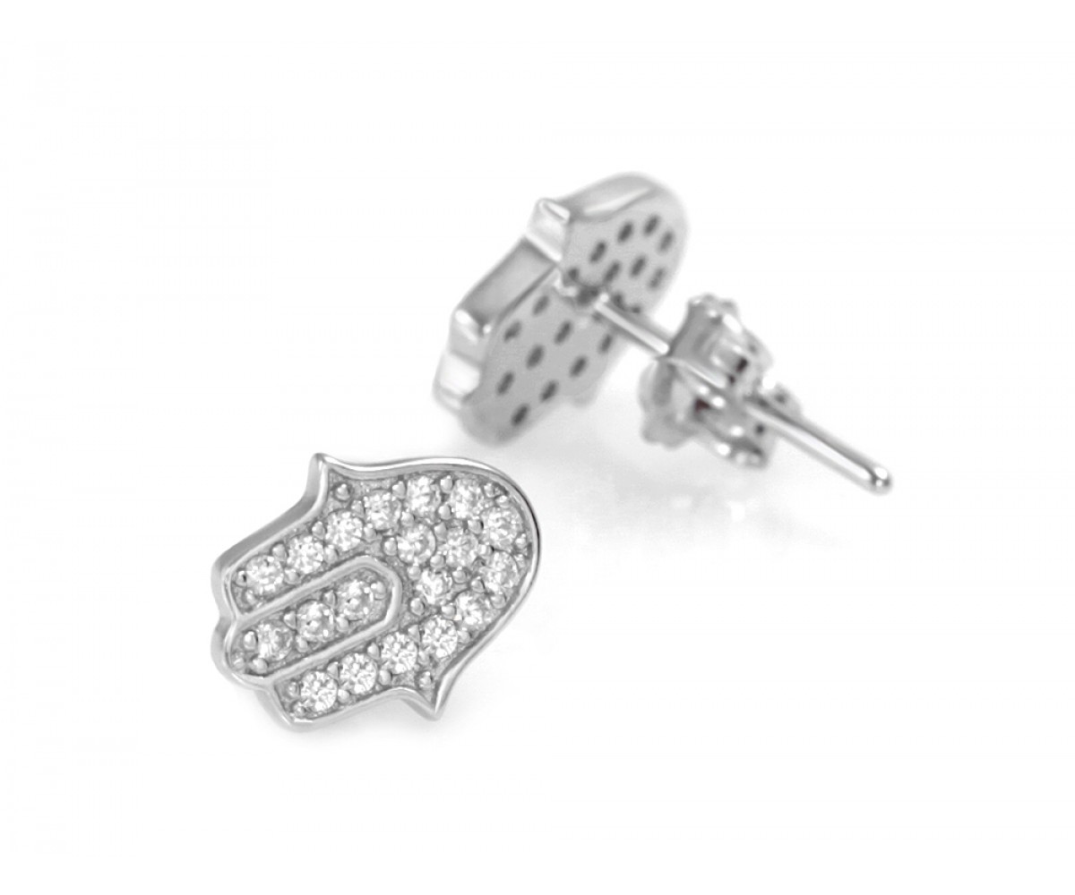 Hamsa Stud Earrings with Cz Stones for evil eye protection