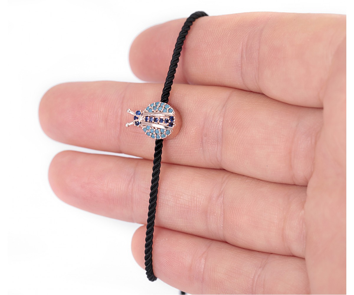 Ladybug Charm Bracelet with Nano Turquoise Stones for evil eye protection
