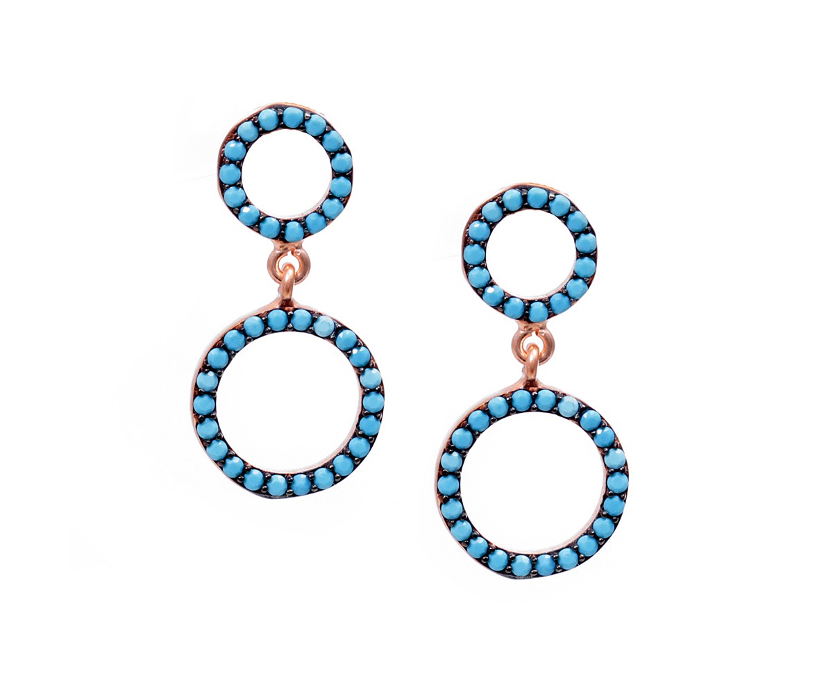 Nano Turquoise Gemstone Circle Earrings for evil eye protection