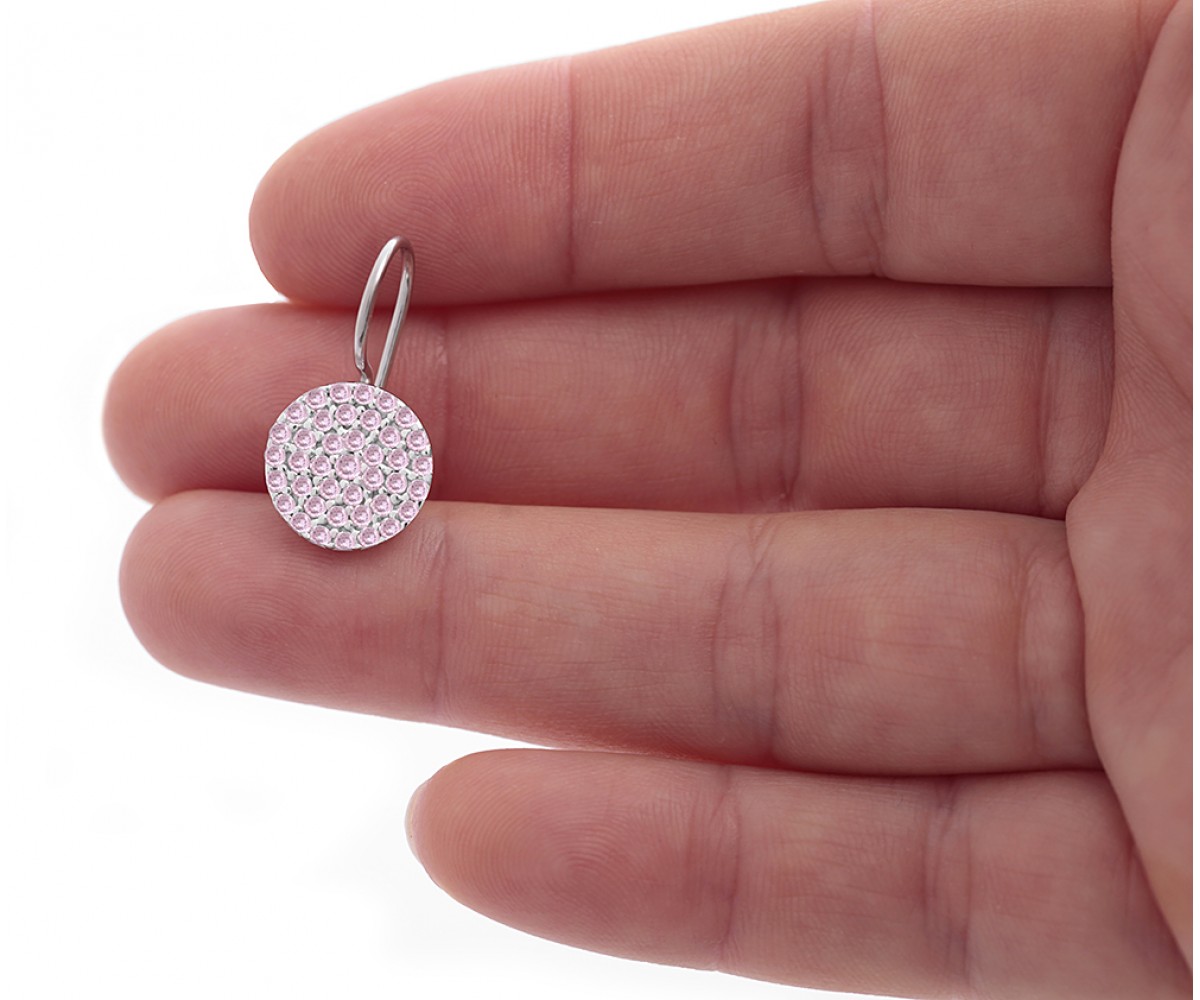 Round Earrings with Pink Cz Stones for evil eye protection