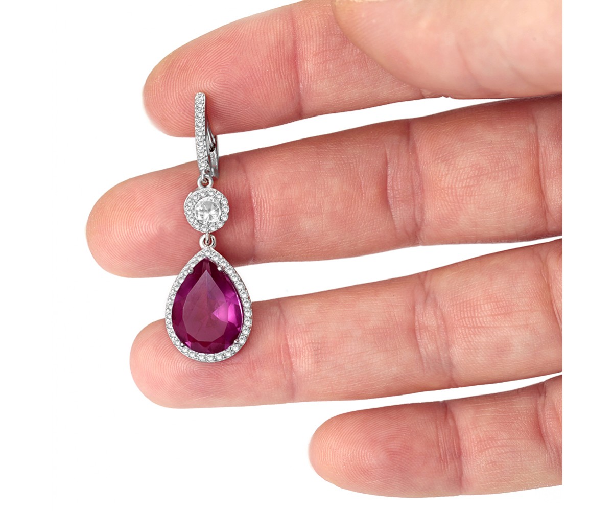 Rubellite Tourmaline Silver CZ Earrings for evil eye protection
