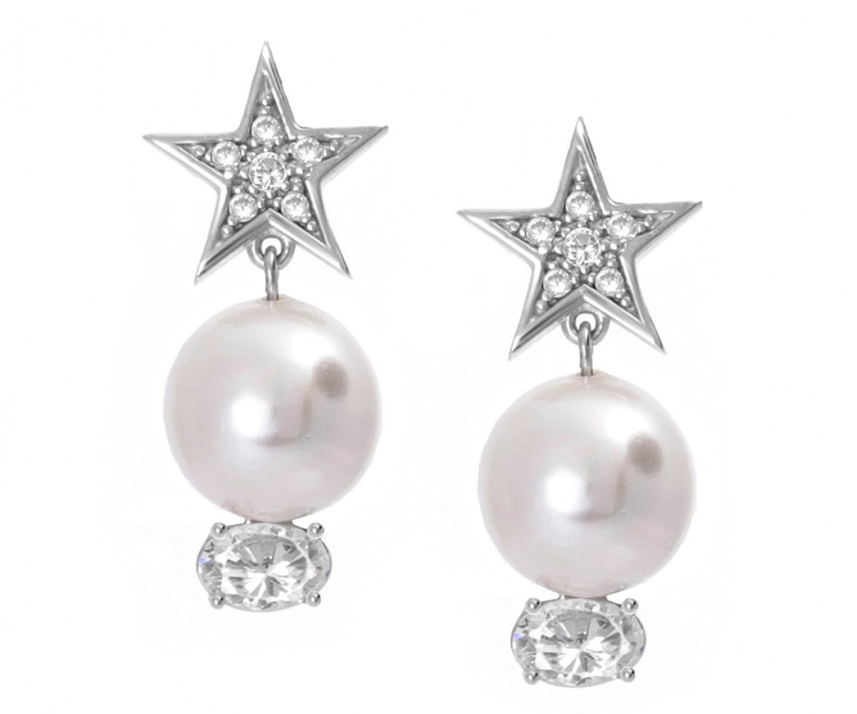 Silver Bridal Pearl Earrings for evil eye protection