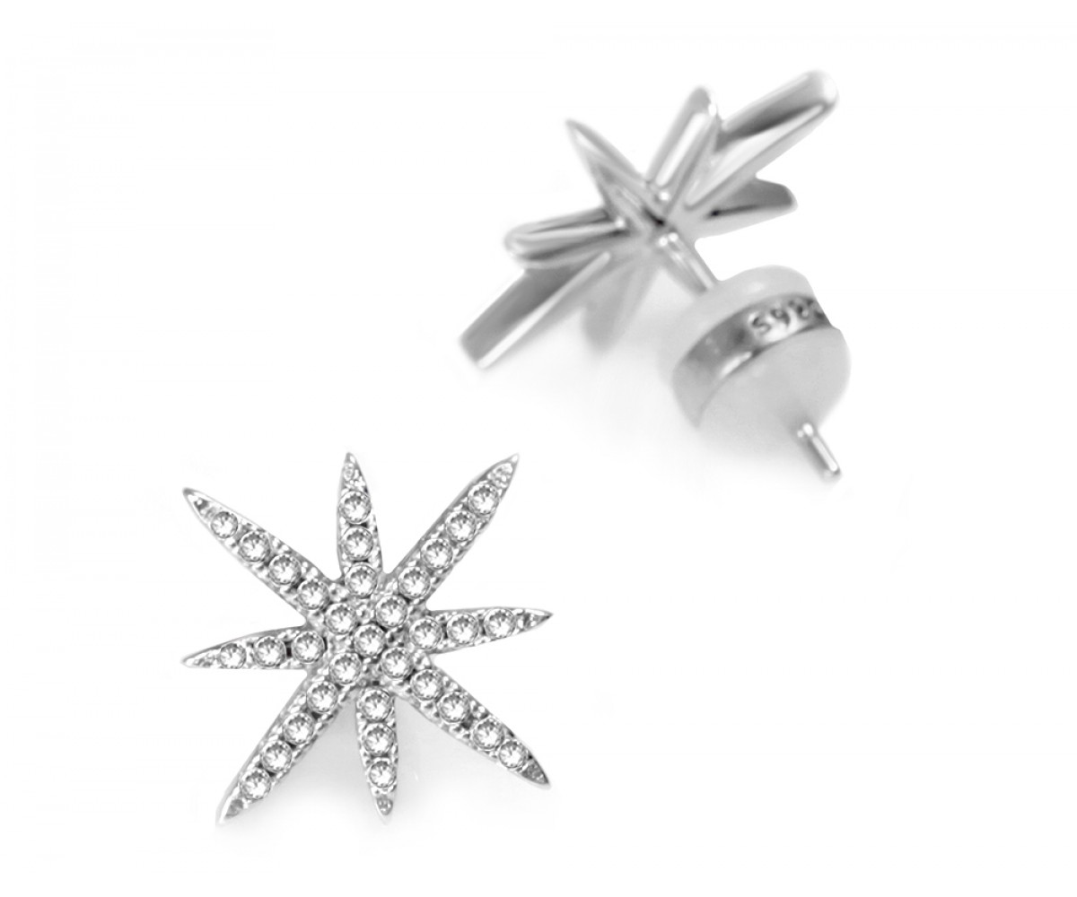 Silver Starburst Earrings with Cz Stones for evil eye protection