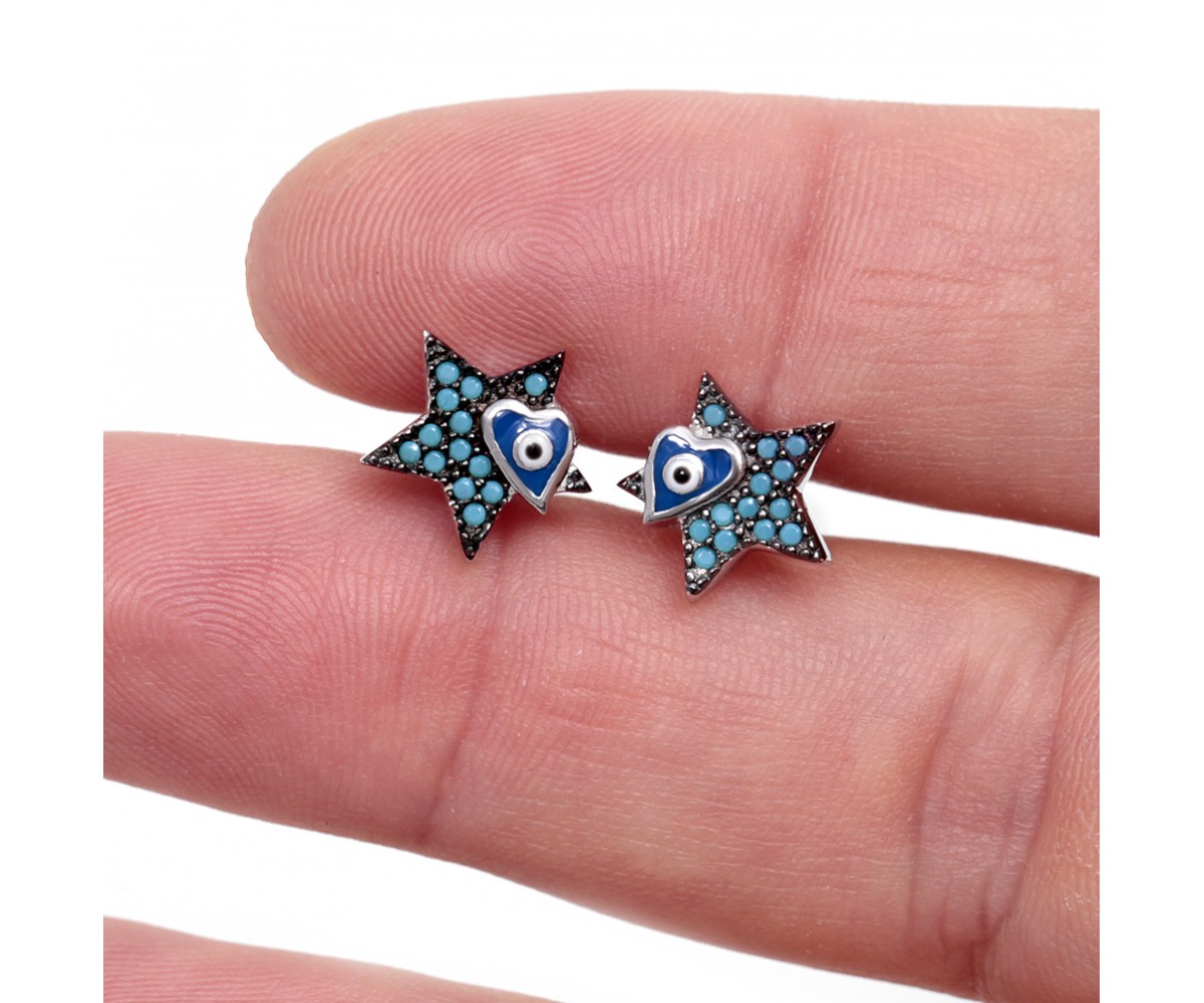 Star Stud Nano Turquoise Evil Eye Earrings for evil eye protection
