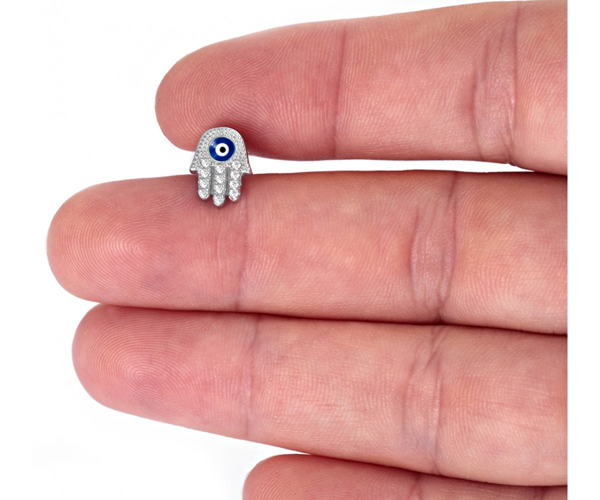Tiny Hamsa Earrings with Evil Eye for evil eye protection