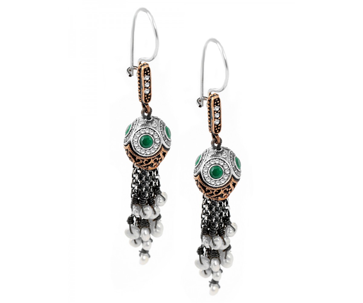 Turkish Emerald Tassle Earrings for evil eye protection