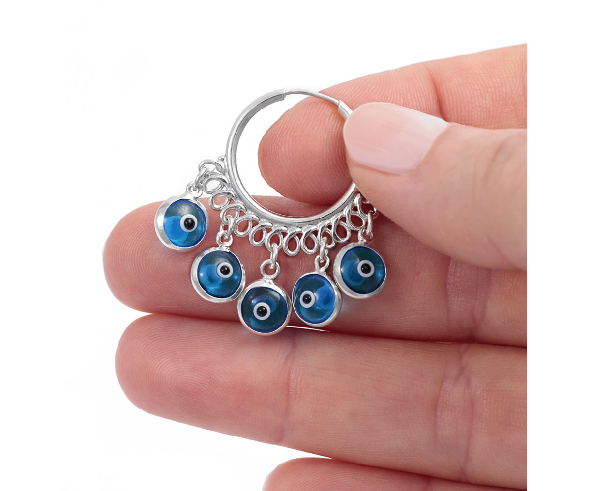 Simply Silver Evil Eye Stud Earrings, Silver/Blue at John Lewis & Partners