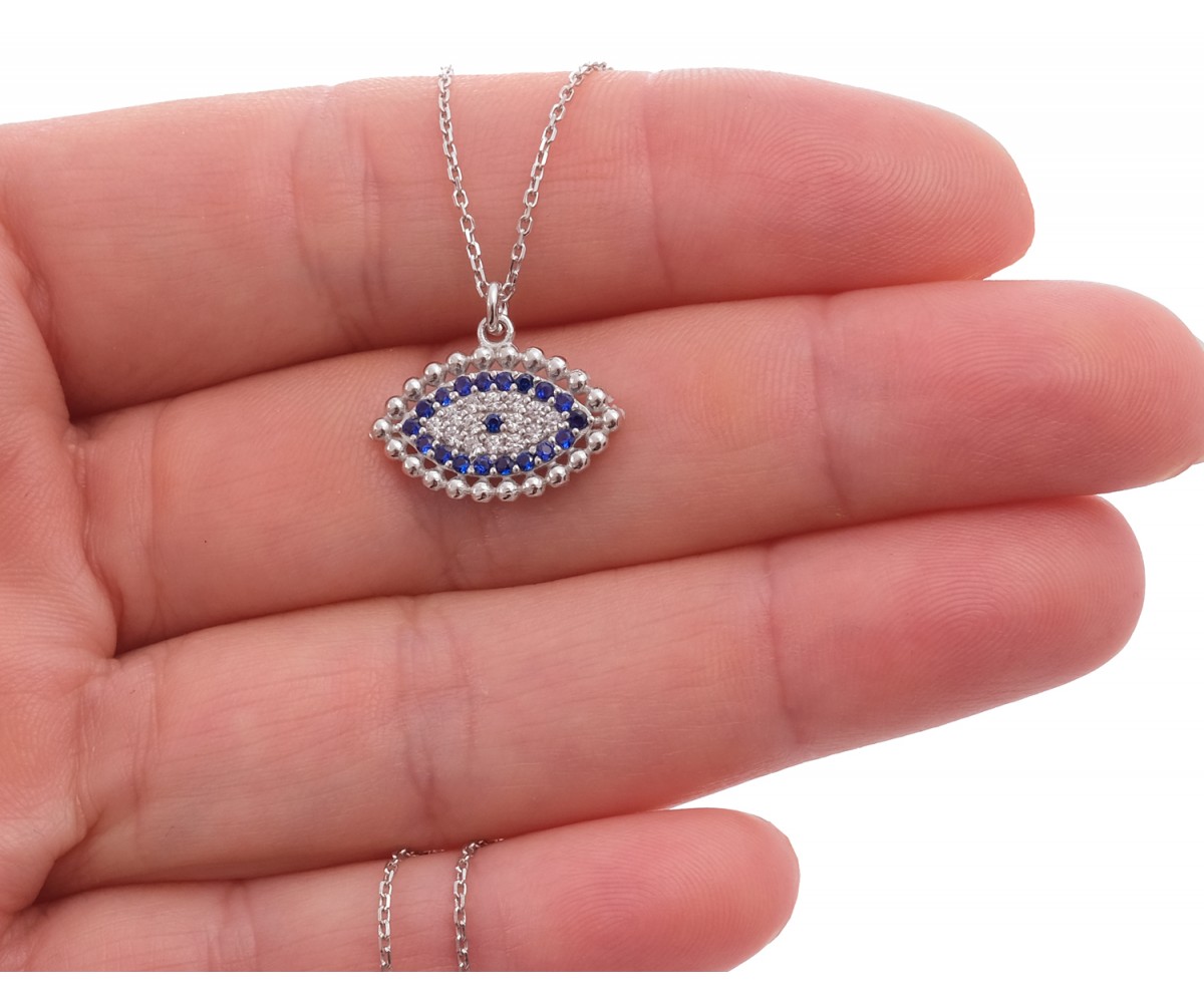 Silver Necklace with Evil Eye for evil eye protection
