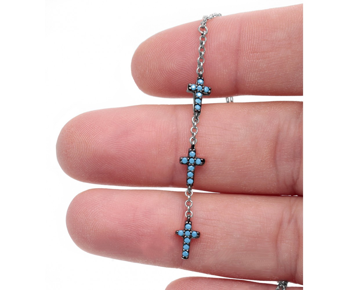 Celebrity Inspired Mini Cross Nano Turquoise Necklace for evil eye protection
