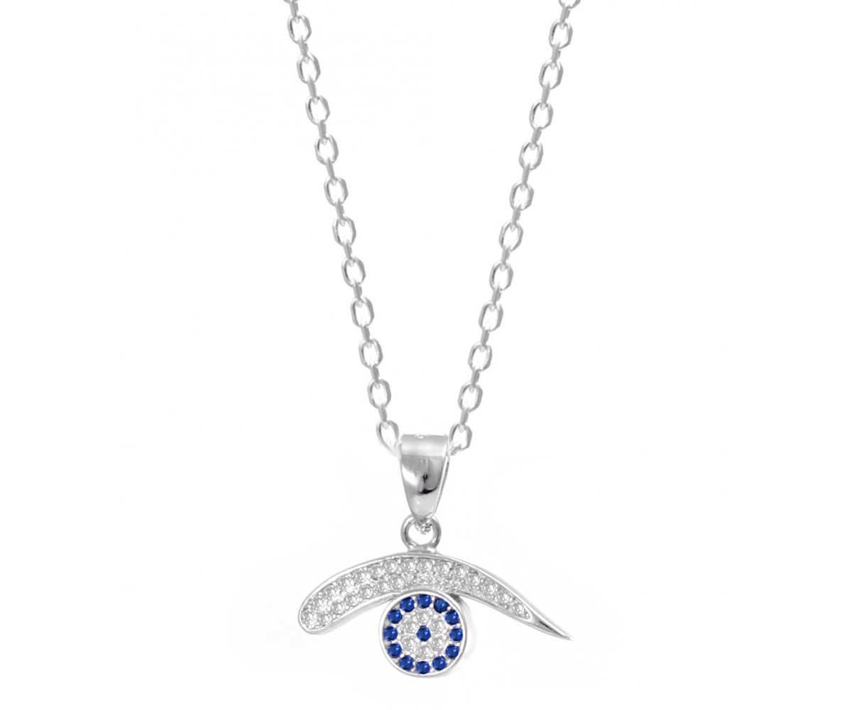 Crystal Saphire Necklace with Evil Eye Charm for evil eye protection