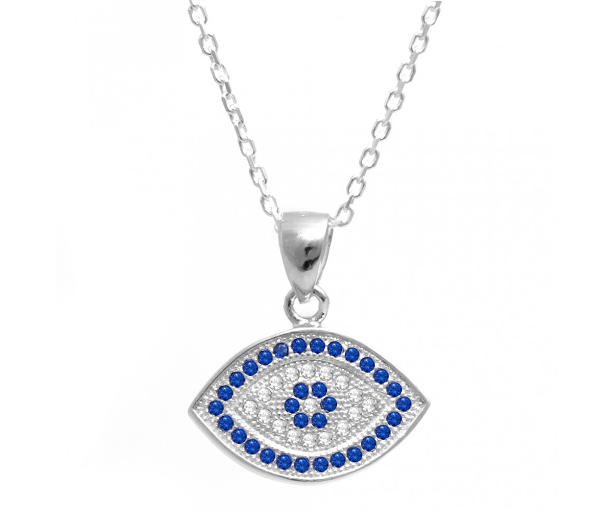 Evil Eye Necklace with Blue and Clear Cz Stones for evil eye protection