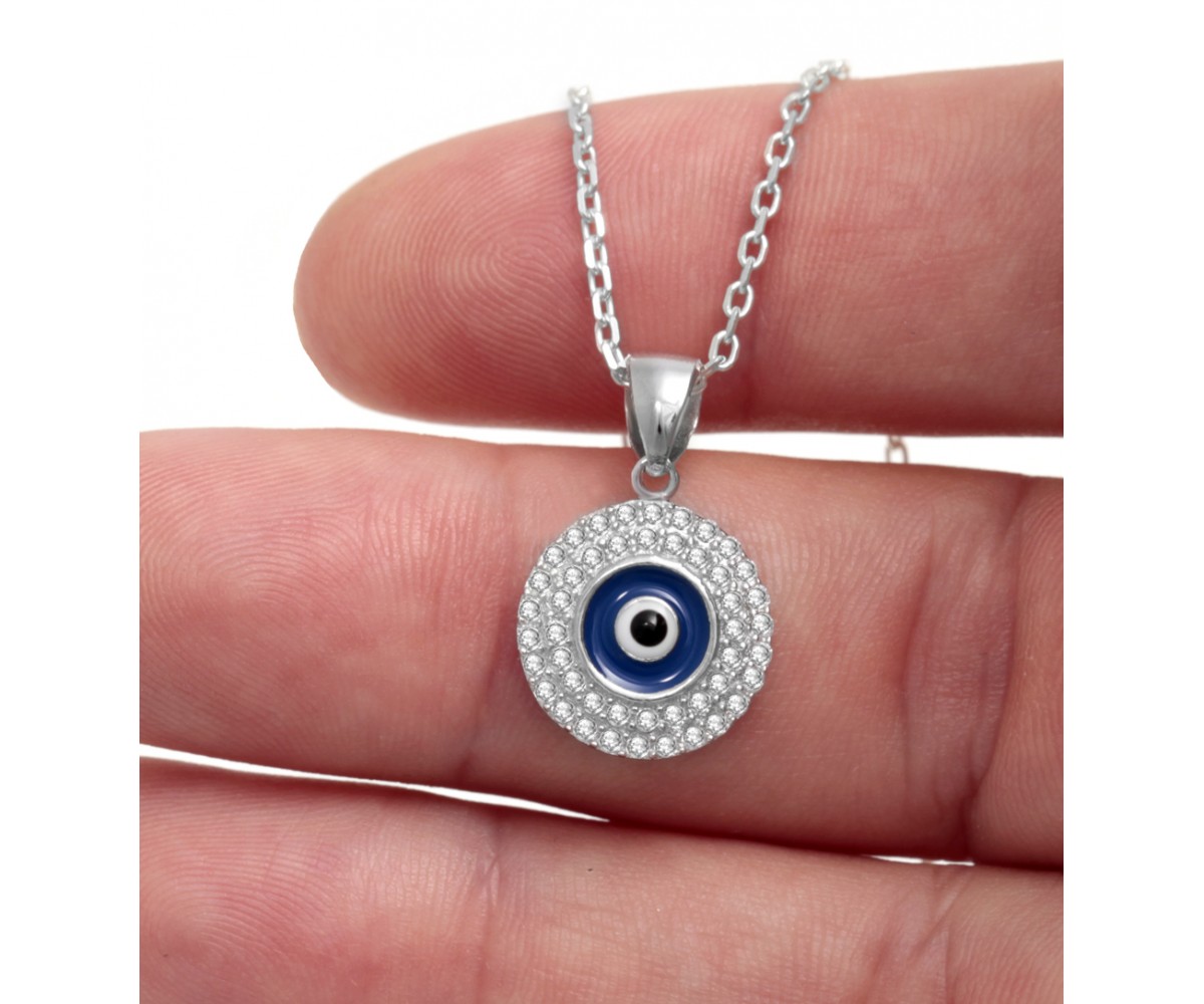 Evil Eye Necklace with Cubic Zirconias for evil eye protection