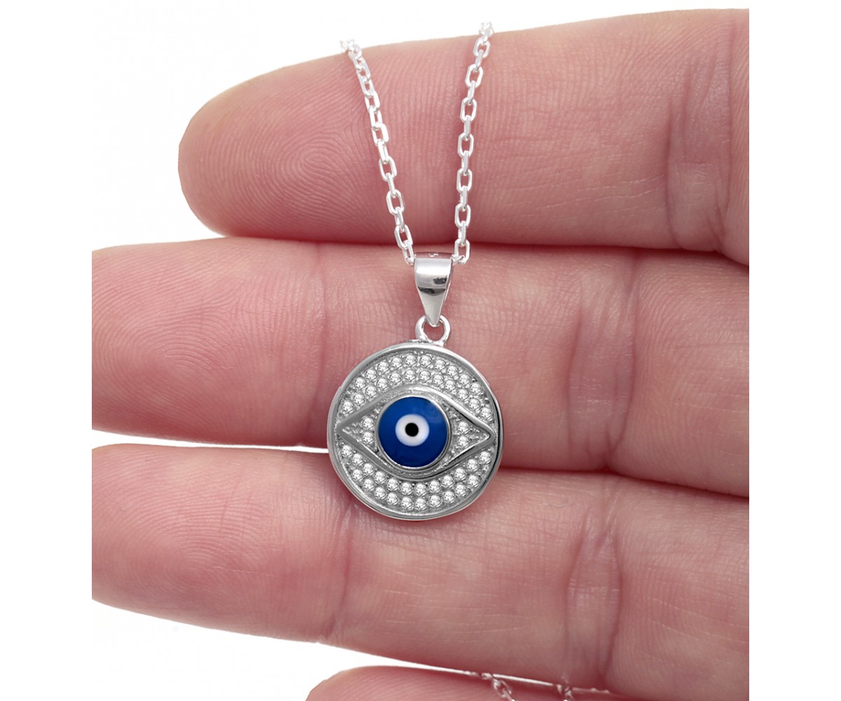 Evil Eye Necklace with Enamel Greek Mati for evil eye protection