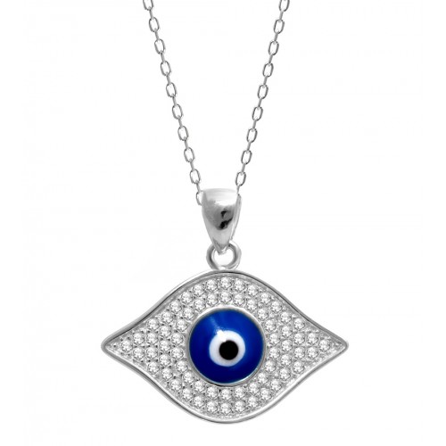 Evil Eye Necklace with Enamel Greek Mati by Evil Eye Store