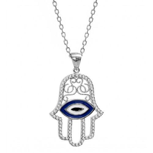 Buy Sterling Silver Hamsa Evil Eye Necklace In Hamsa Necklaces