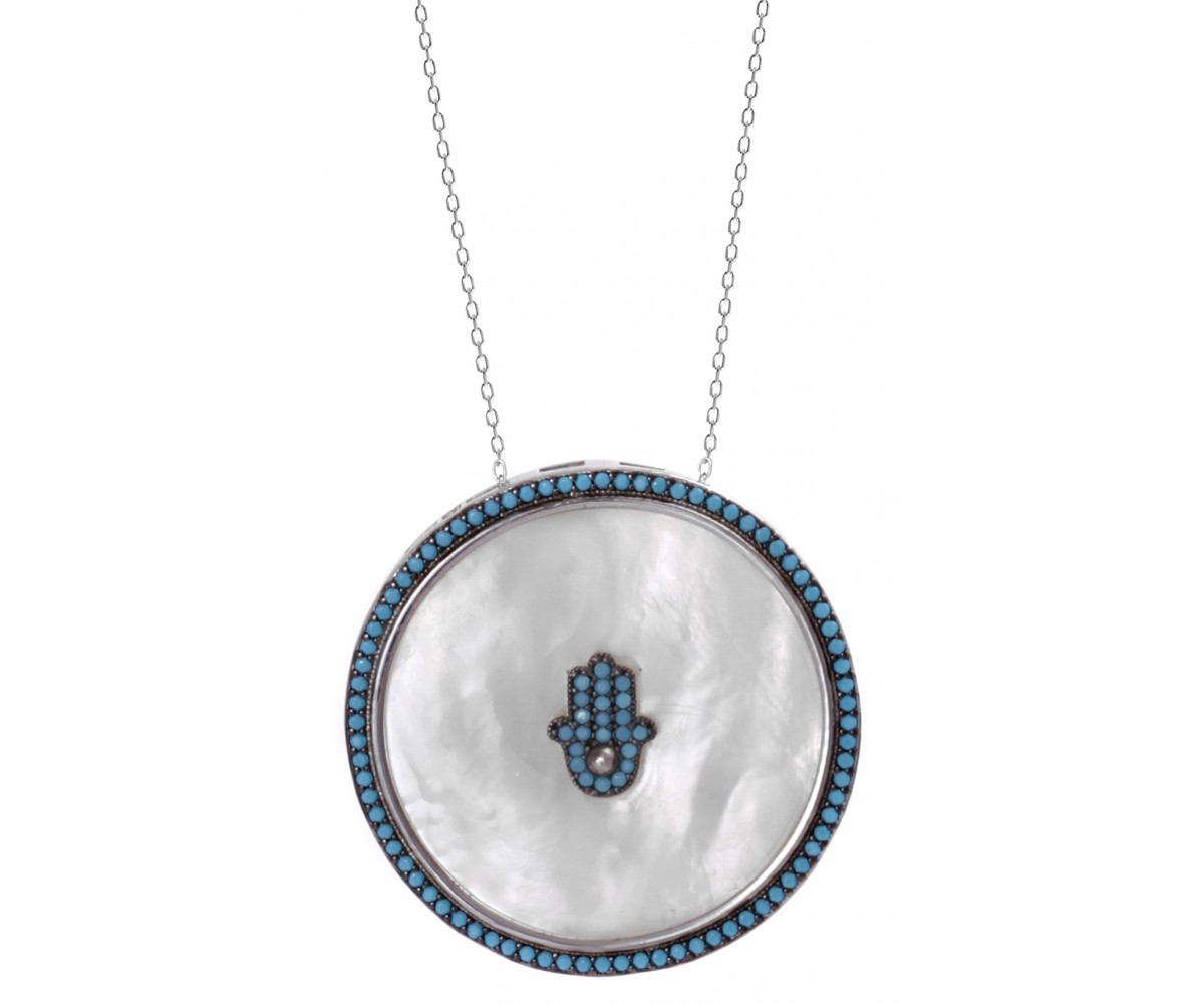 Hamsa Hand Medallion Necklace for evil eye protection