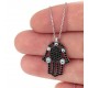Hamsa Necklace with Black Stones for evil eye protection