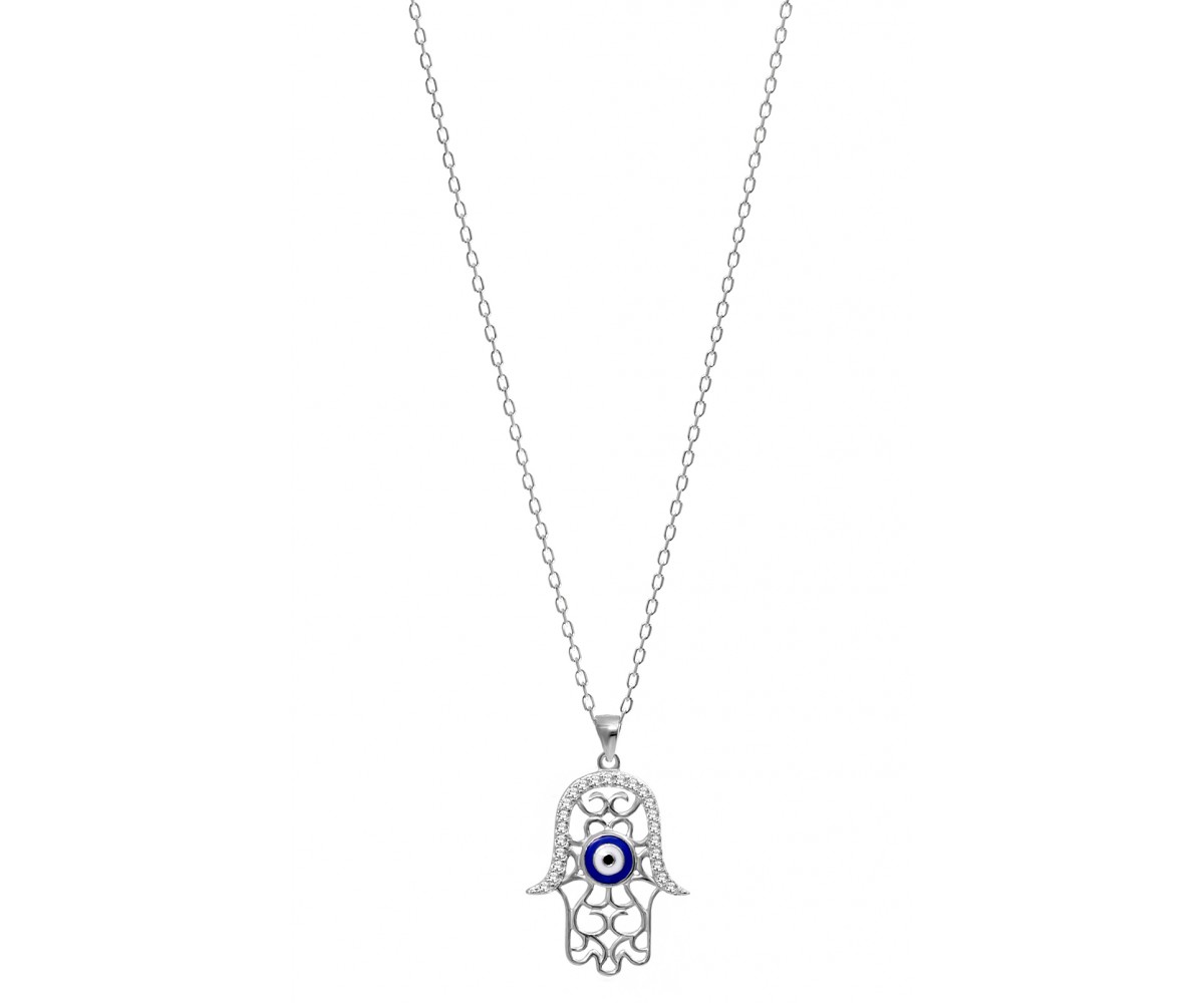 Hamsa Necklace with Cz Stones for evil eye protection