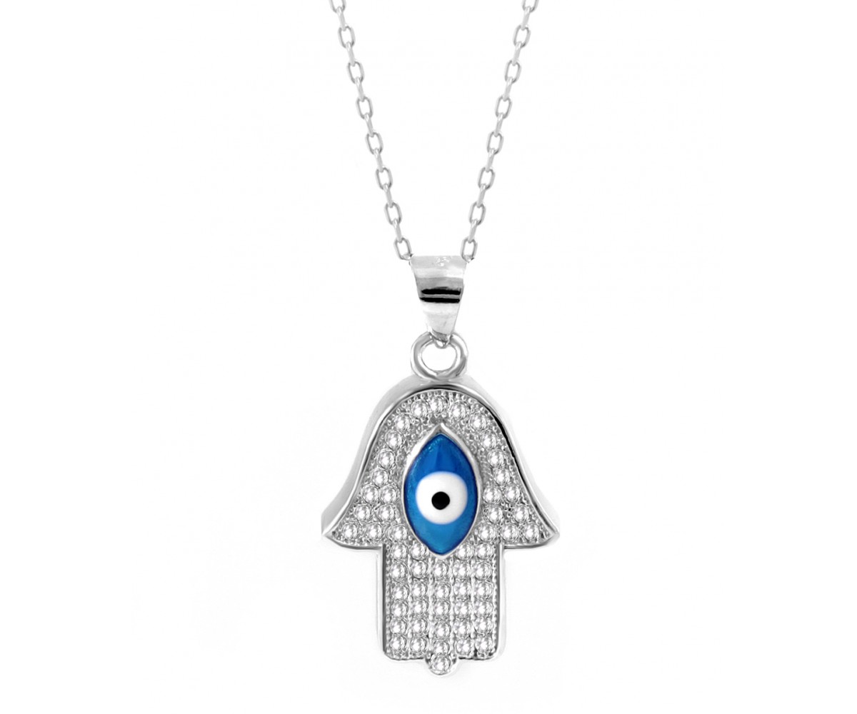 Hamsa Necklace with Enameled Eye for evil eye protection