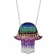 Hamsa Necklace with Multicolor Cz Stones