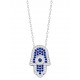 Hamsa Necklace with Sapphire Blue Cz Stones